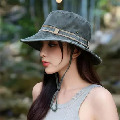 Belro wide brim outdoor sun hat with breathable fabric and wide brim for sun protection, shown on a model.