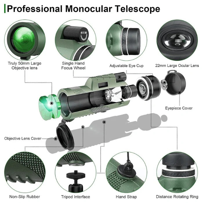 Belro handheld compact monocular with adjustable zoom, featuring a lightweight design and rubberized grip for outdoor viewing.