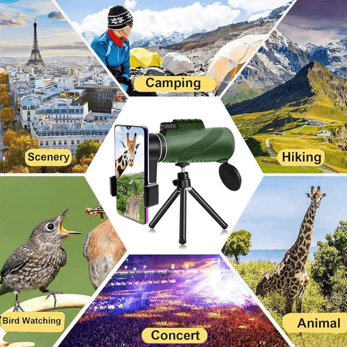 Belro handheld compact monocular with adjustable focus, lightweight design, and black finish for outdoor and travel use.