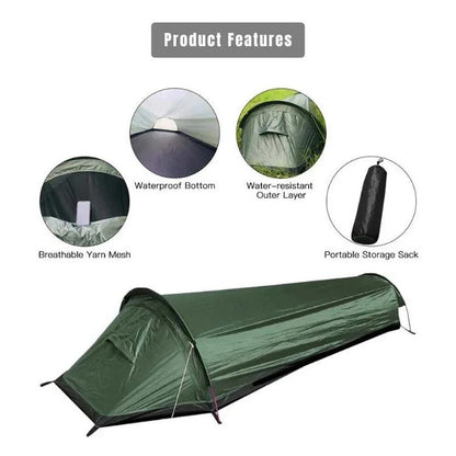 Belro ultralight single-person vest tent set up outdoors, showcasing lightweight design and compact portability for camping.