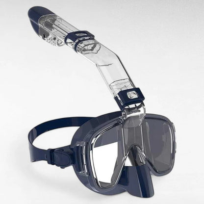 Belro snorkeling mask with dry top system, clear silicone skirt, adjustable straps, designed for outdoor water activities.
