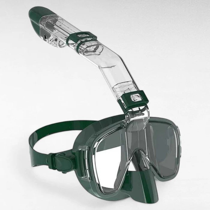Belro snorkeling mask with dry top system, featuring adjustable straps and clear lens for outdoor water activities.