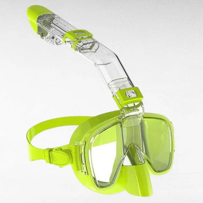 Belro snorkeling mask with dry top system, clear silicone skirt, and adjustable strap for comfortable outdoor water snorkeling.
