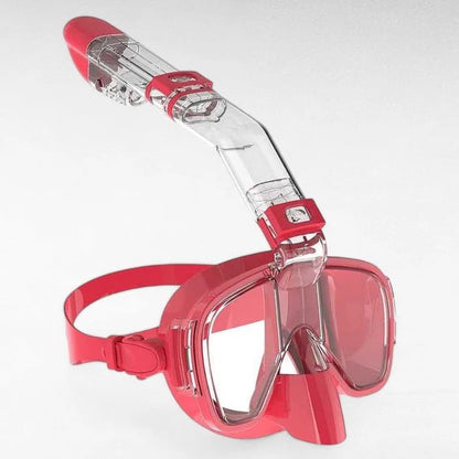 Belro snorkeling mask with dry top system, clear silicone skirt, adjustable straps, and snorkel for outdoor water activities.