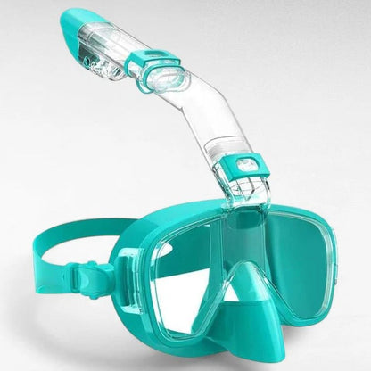 Belro snorkeling mask with dry top system, clear lenses, adjustable strap, designed for outdoor water activities and underwater exploration.