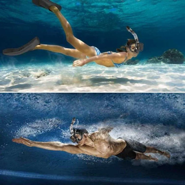 Belro snorkeling mask with dry top system, clear lens and adjustable strap for outdoor water activities.