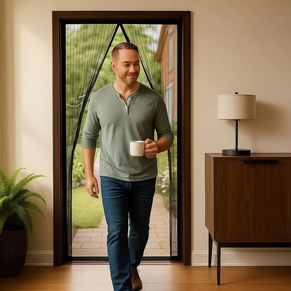 Belro magnetic mesh screen for outdoor doors, durable black mesh with magnetic closure, ideal for home and garden use