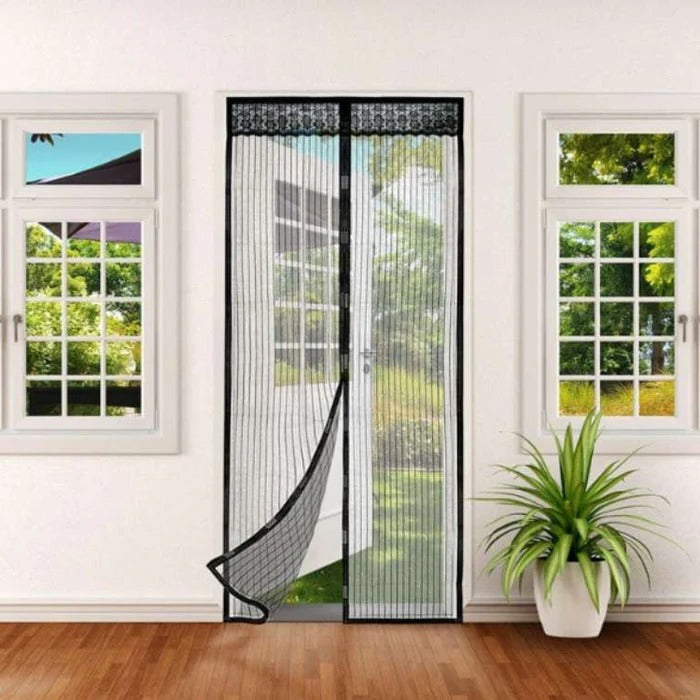 Belro magnetic mesh screen for outdoor home use, shown installed on a door frame, providing insect protection and easy access.