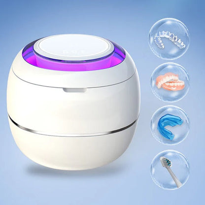 Belro denture cleaner machine for home use, compact device with cleaning chamber for freshening dentures.