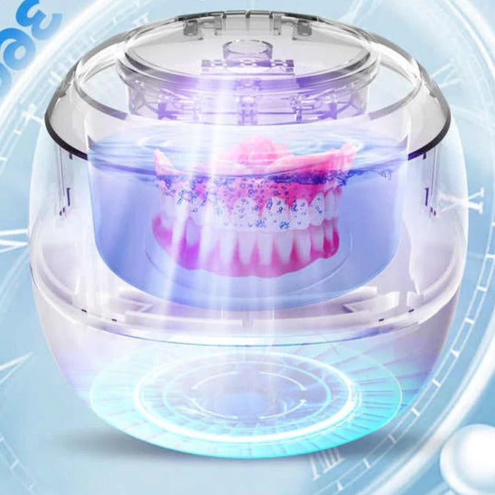 Belro denture cleaner machine for home use, compact device designed for cleaning dentures effectively in outdoor settings