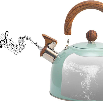 Belro whistling kettle for hot drinks, featuring a stainless steel body and ergonomic handle for easy pouring.
