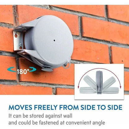 Belro retractable washing line with swivel wall mount, suitable for indoor or outdoor laundry drying.