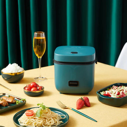 Belro mini rice cooker for home use, compact kitchen appliance with a sleek design and lid, ideal for quick rice preparation.