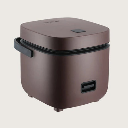 Belro Mini Rice Cooker for home use, compact kitchen appliance with a stainless steel exterior and digital control panel.