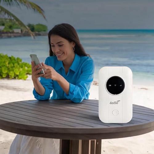 Belro portable WiFi router for electronics, showing compact design with multiple connection ports on a neutral background.