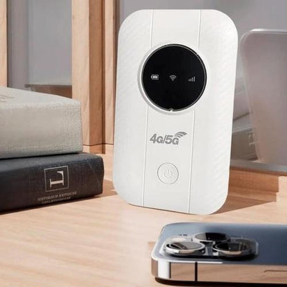 Belro portable WiFi router for electronics, showing compact design and multiple connectivity ports on a neutral background.