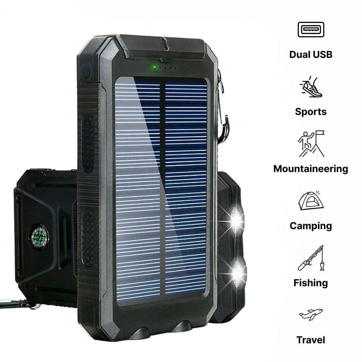 Belro waterproof solar charger power bank with multiple USB ports and rugged design for outdoor use