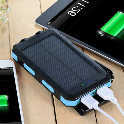 Belro waterproof solar charger power bank with multiple USB ports and rugged design for outdoor charging.