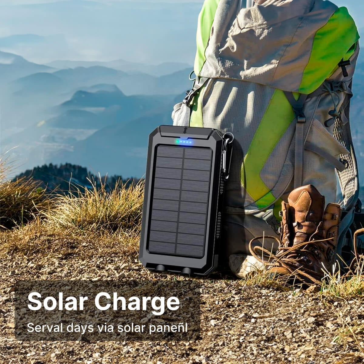 Belro waterproof solar charger power bank with multiple USB ports, ideal for outdoor electronics charging and portable power.