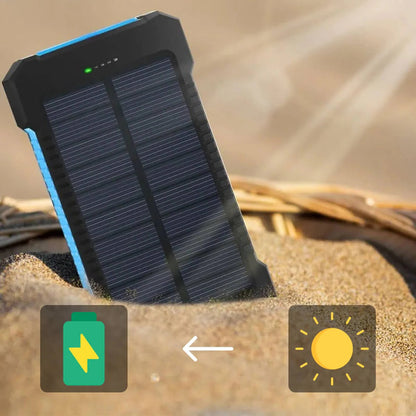 Belro waterproof solar charger power bank with solar panels and USB ports for portable charging outdoors.