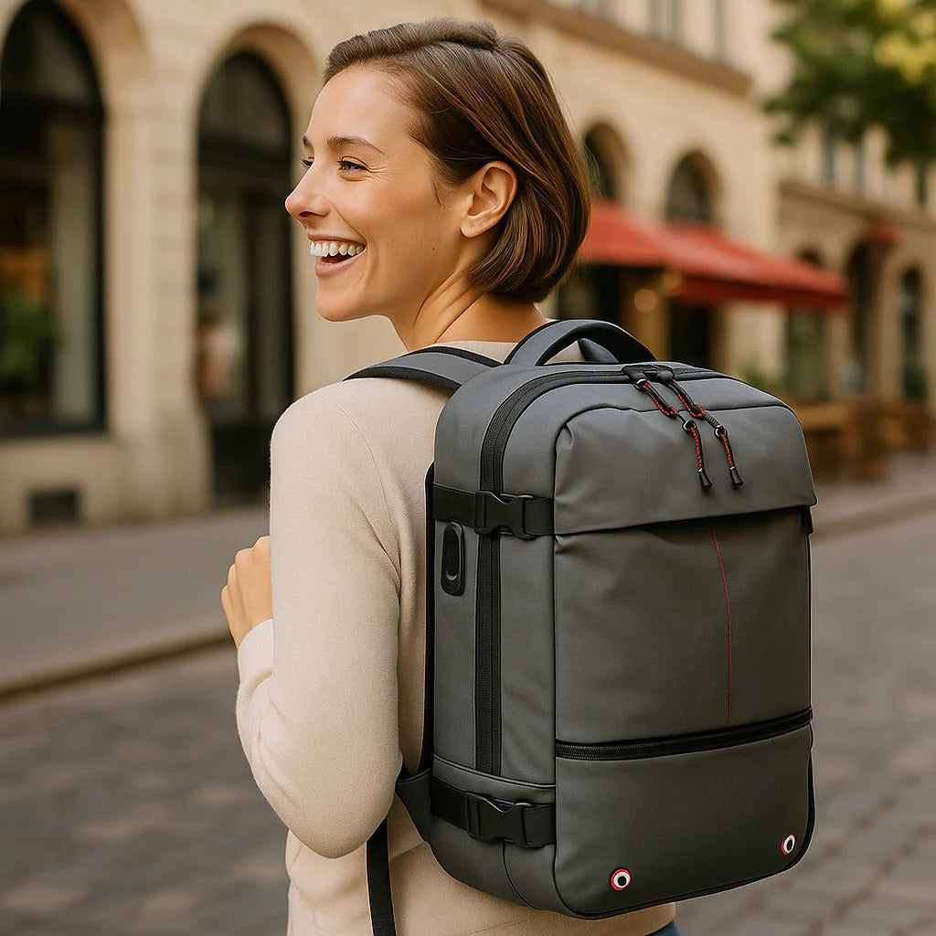 Belro compression travel backpack with multiple compartments and adjustable straps, designed for convenient packing and travel.