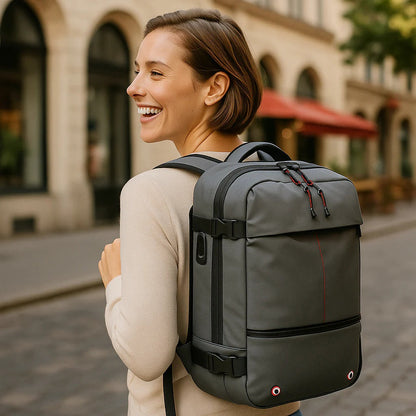Belro compression travel backpack with multiple compartments and adjustable straps, designed for convenient packing and travel.