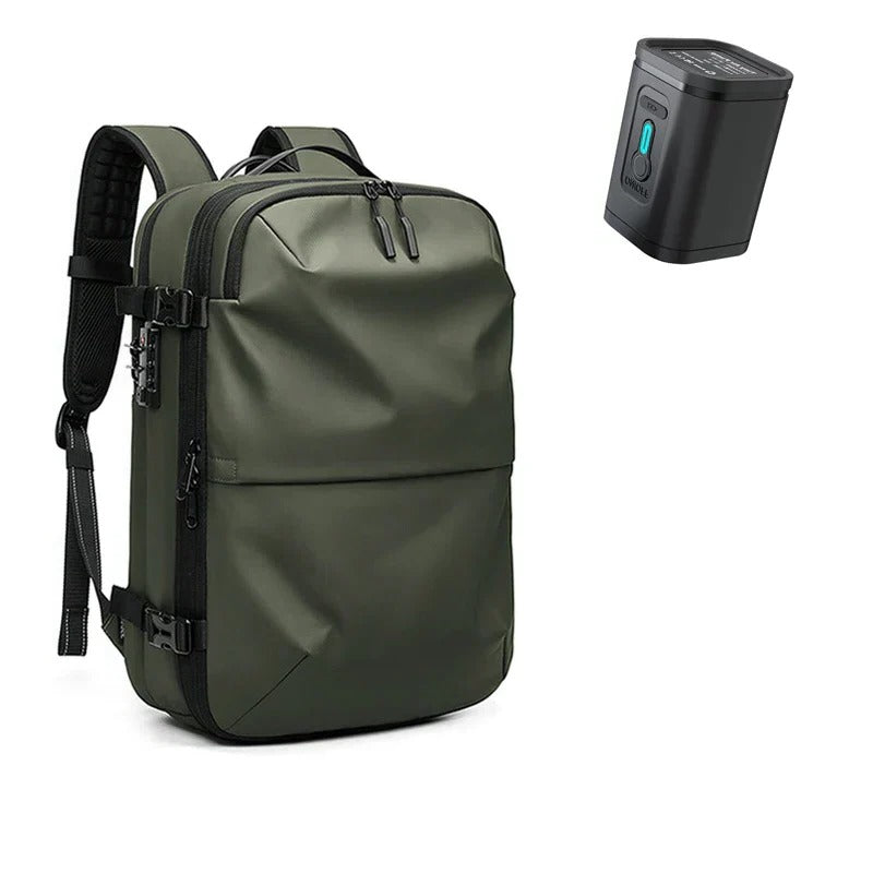 Belro compression travel backpack with multiple compartments and adjustable straps, designed for efficient packing and travel comfort.
