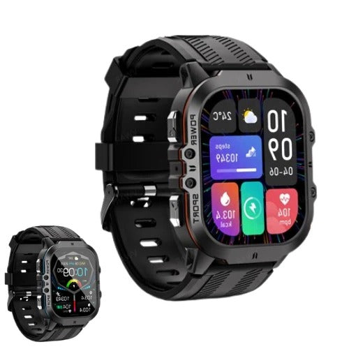 Belro waterproof sports smartwatch with digital display, black band, and fitness tracking features.