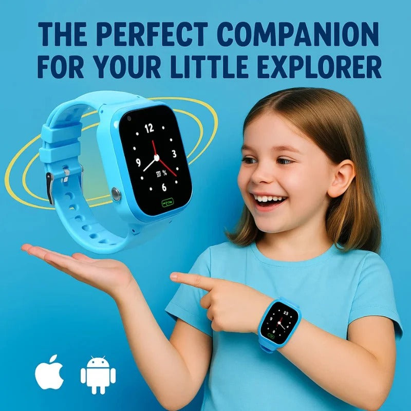 Belro Kids Smart Watch GPS Tracker showing a colorful digital display with time, GPS features, and playful watch band.