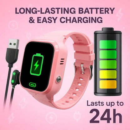 Kids Belro Smart Watch GPS tracker displaying the digital watch face with GPS tracking features in a colorful design.