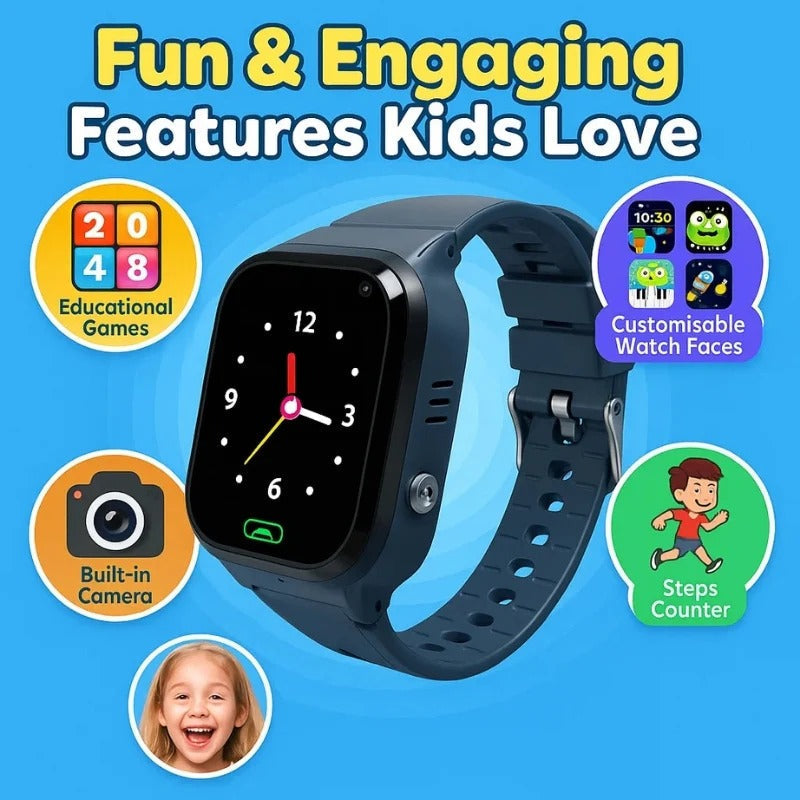 Kids smart watch GPS tracker by Belro with a colorful digital display and adjustable band, designed for child safety and location tracking.