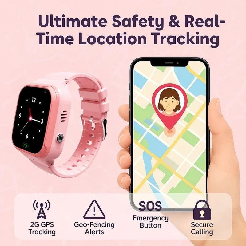 Kids smart watch GPS tracker by Belro with colorful strap and digital display, designed for child safety and location tracking.