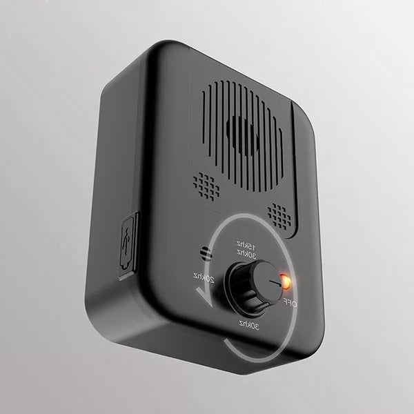Belro ultrasonic anti-bark device emitting high-frequency sound to deter barking, compact and portable for pet training.