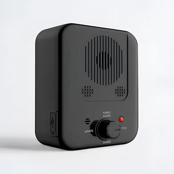 Belro ultrasonic anti-bark device emitting high-frequency sound to stop dog barking, compact and easy to use.