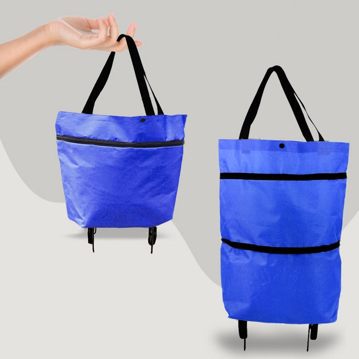Belro 2-in-1 foldable shopping bag with wheels, lightweight luggage and versatile carrying options, shown in an open and folded state.