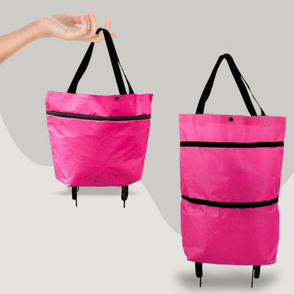 Belro 2-in-1 foldable shopping bag with wheels, compact luggage with adjustable handle and sturdy fabric for carrying groceries.