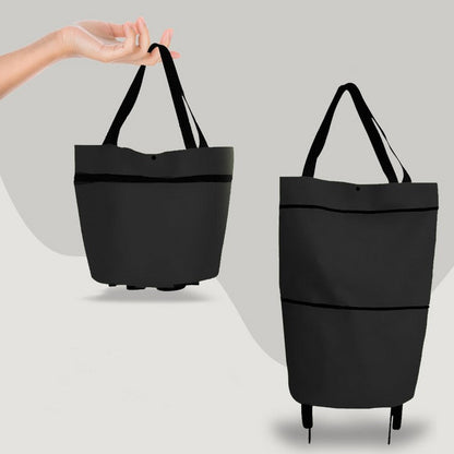 Belro 2-in-1 foldable shopping bag with wheels, lightweight luggage and versatile carry options, shown with handles and wheels extended.