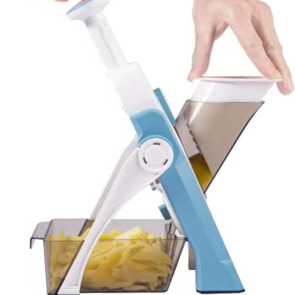 Belro 5-in-1 vegetable slicer with collecting tray, kitchen appliance for efficient slicing and chopping vegetables.