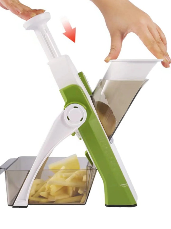 Belro 5-in-1 vegetable slicer with collecting tray for efficient kitchen slicing and easy cleanup.