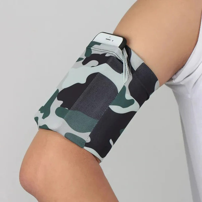 Belro running arm phone bag worn on arm, black activewear accessory for secure phone storage during exercise.