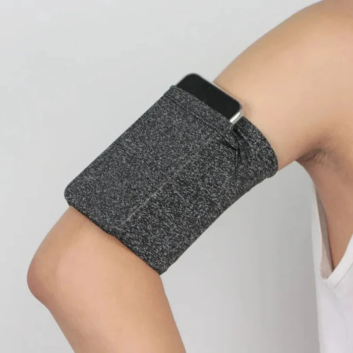 Belro running arm phone bag worn on arm, activewear accessory with adjustable strap for secure phone carrying during exercise.
