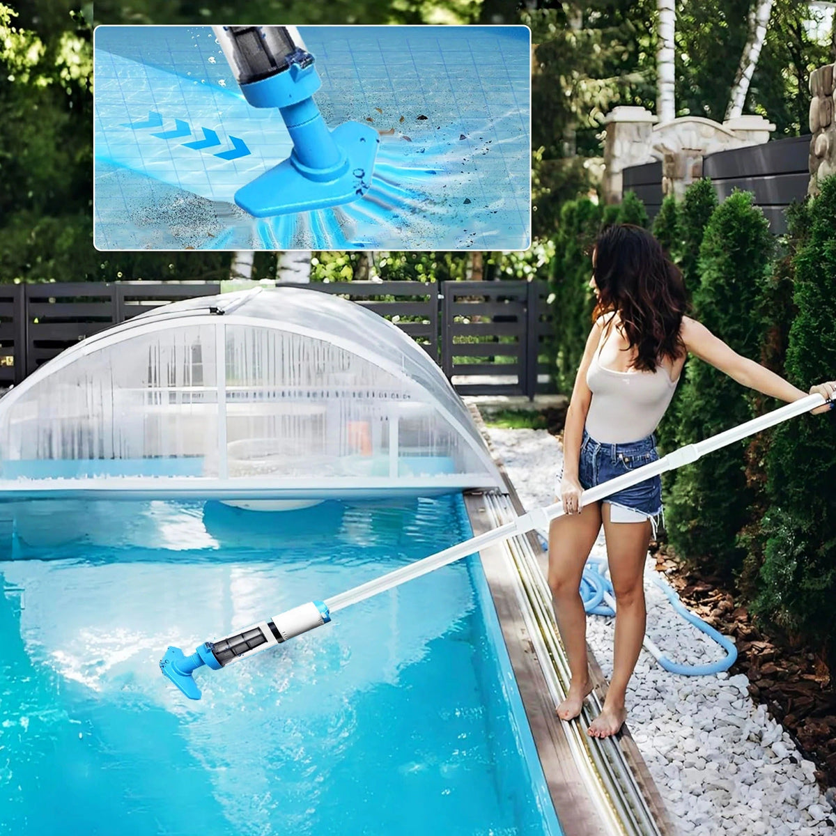 Belro cordless pool cleaner in action, showcasing its compact design and cleaning head for efficient pool maintenance.