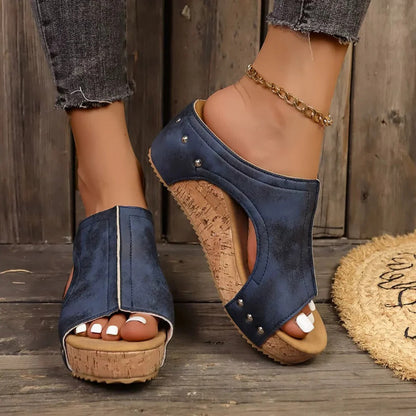 Belro women's studded wedge sandals featuring strappy design and textured soles, perfect for casual summer wear.