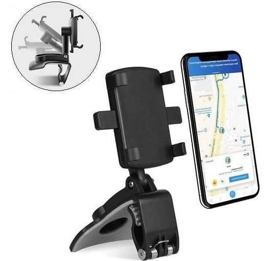 Belro Universal 360° car phone holder mounted on a vehicle dashboard, adjustable for secure smartphone placement.