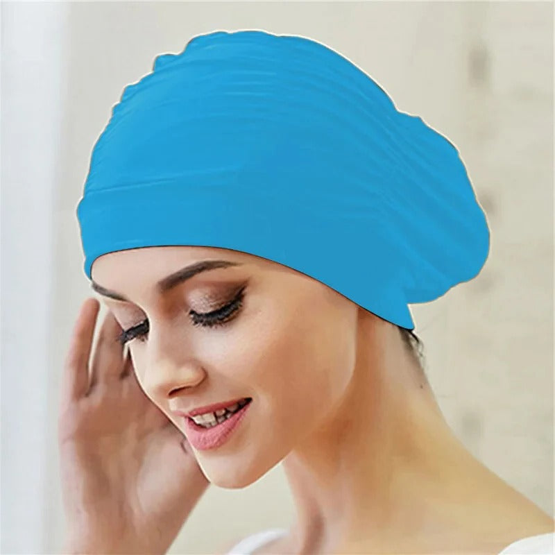 Belro stylish stretch swimming cap in vibrant colors, designed for comfortable outdoor swimming and water activities.