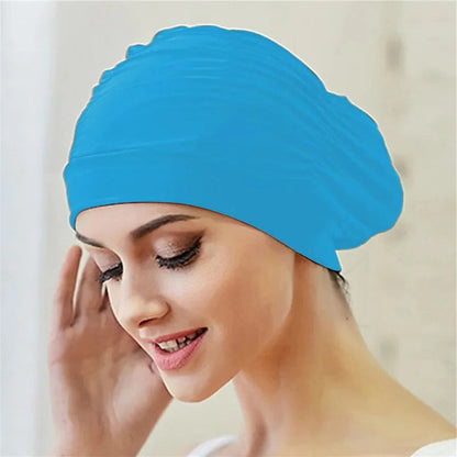 Belro stylish stretch swimming cap in vibrant colors, designed for comfortable outdoor swimming and water activities.