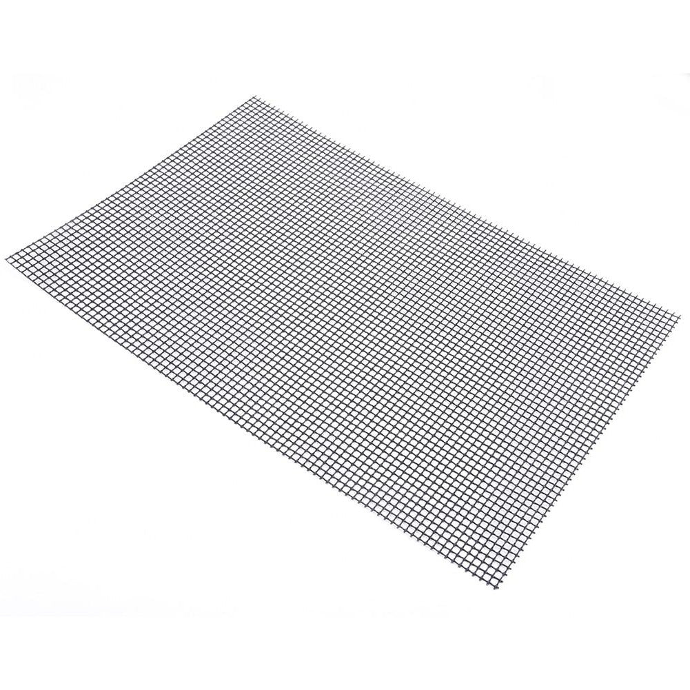 Belro non-stick BBQ grill mesh mat laid on a grill, ideal for grilling vegetables, meats, and seafood without sticking.