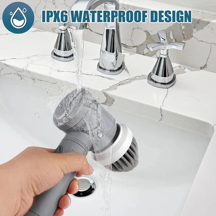 Belro Turbo Spin Scrubber for home cleaning, showing a handheld electric scrubber with rotating brush head for tough grime.