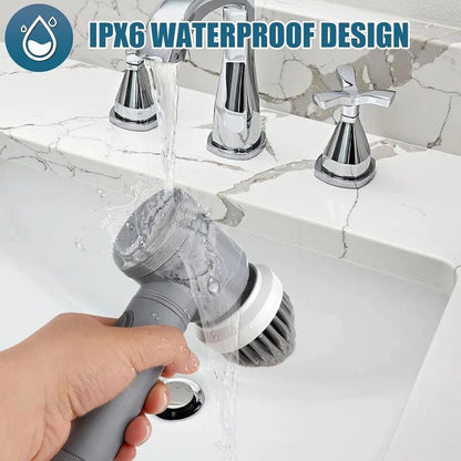 Belro Turbo Spin Scrubber for home cleaning, showing a handheld electric scrubber with rotating brush head for tough grime.