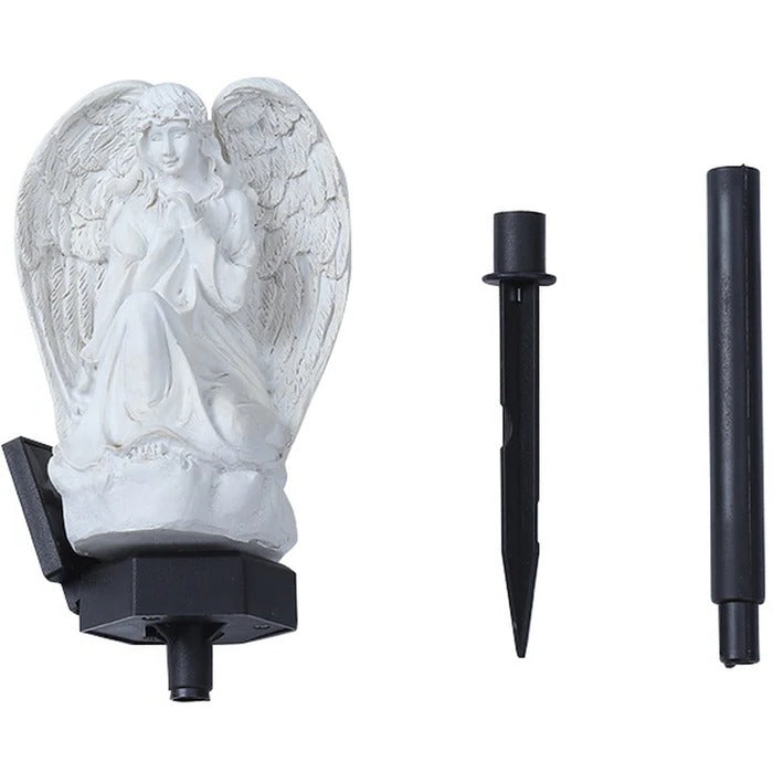 Belro Solar Angel Garden Light illuminated with a solar-powered design, ideal for outdoor garden or pathway lighting.
